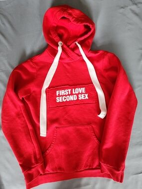 Lukasz Jemiol Red First Love Second Sex Graphic Hoodie Pullover